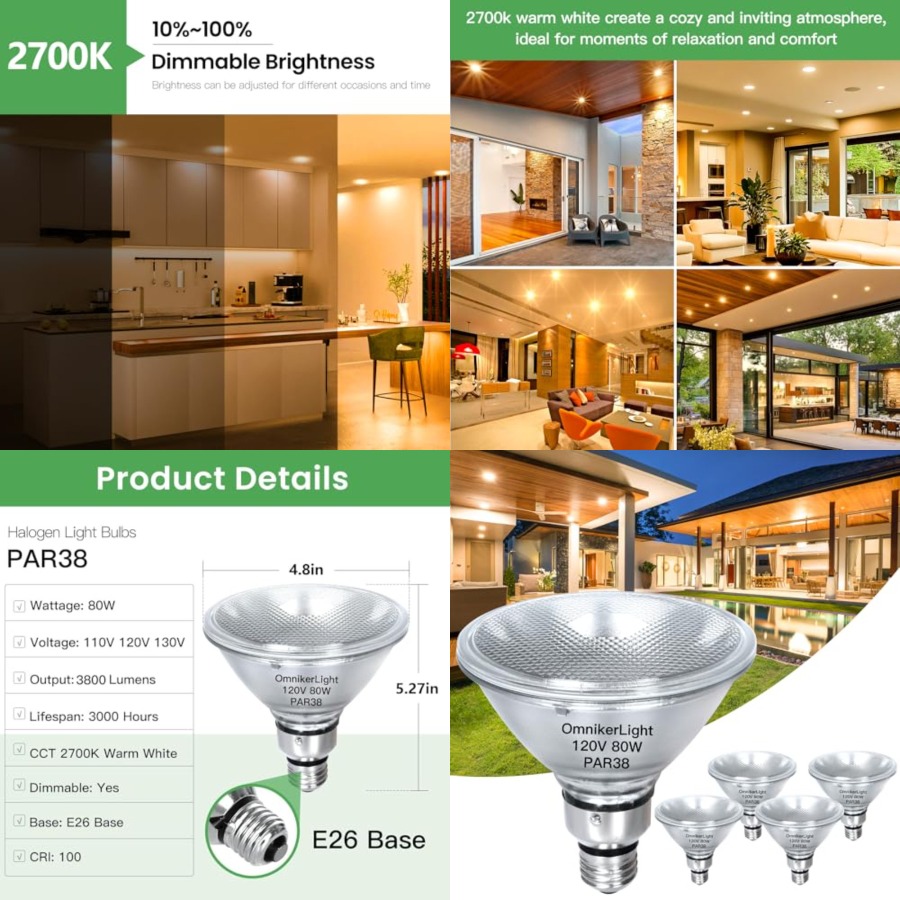 Outdoor Lighting Bulbs - مصابيح PAR38 للإضاءة الواسعة، 80 واط