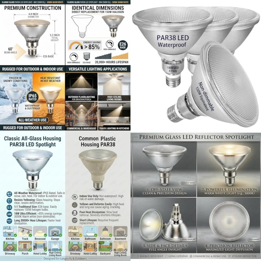 مصابيح LED زجاجية عاكسة PAR38، - مراجعة Outdoor Lighting Bulbs وسعره