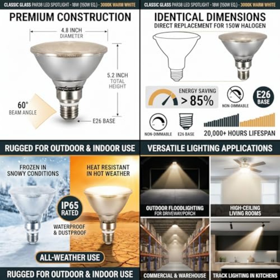 مصابيح LED زجاجية عاكسة PAR38، - مراجعة Outdoor Lighting Bulbs وسعره